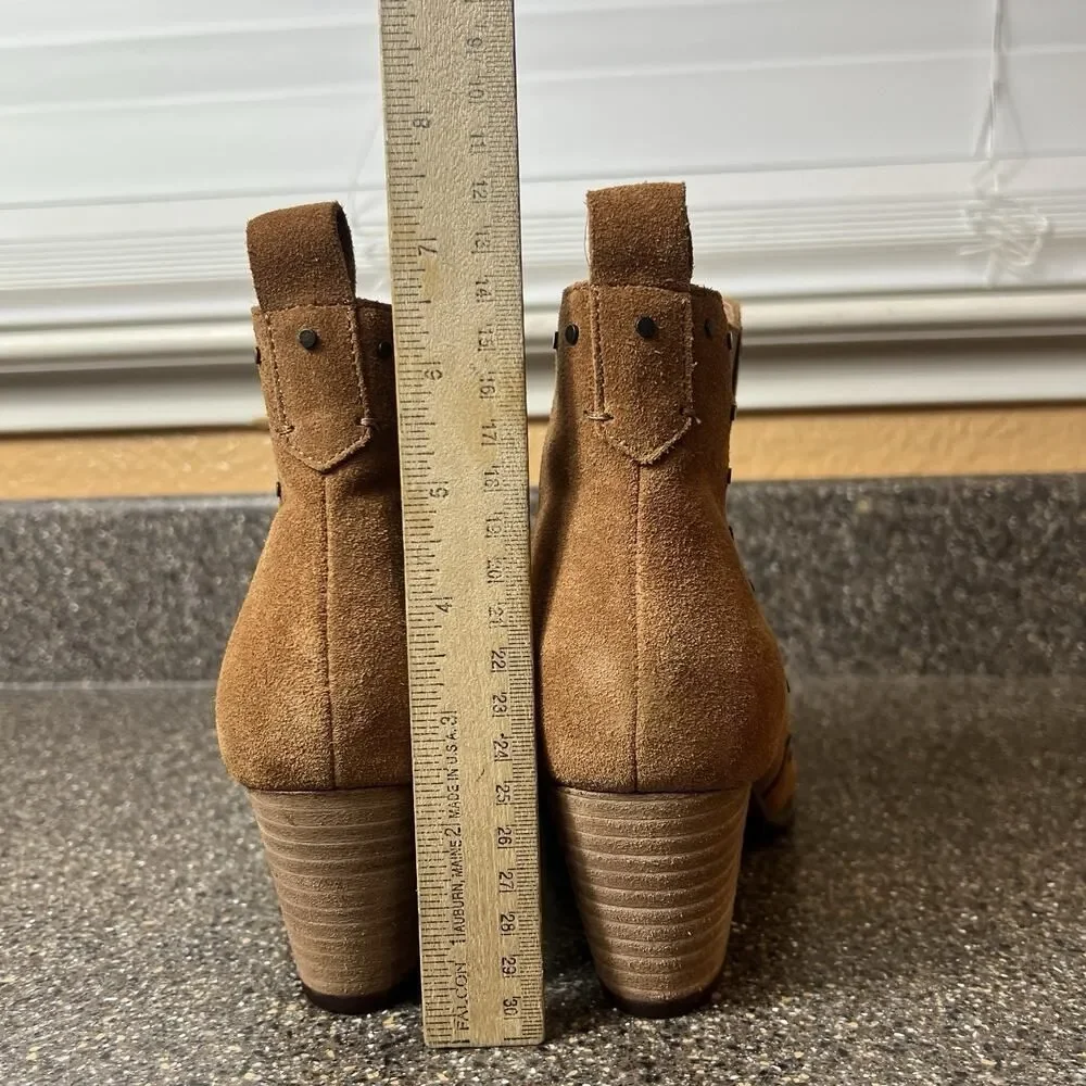 Vionic Rust/Tan Suede Ankle Bootie Zip Womens 7.5 Wide Block Heel Comfort Casual